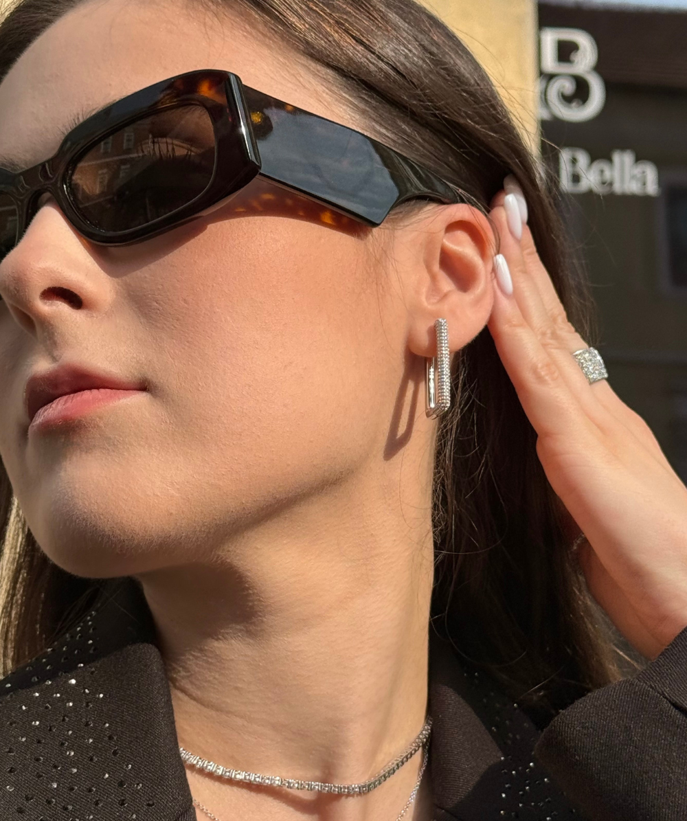 Ženske naušnice od sterling srebra, pravokutnog oblika, GLAM, JETTE