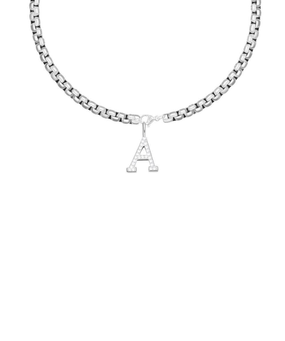 Women's Cube chain necklace with letter A with zircons silver plated, Lilou