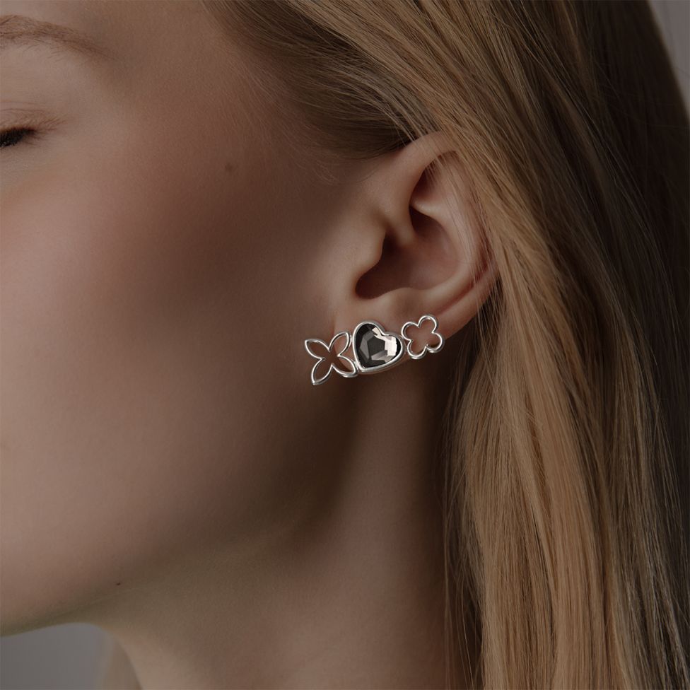 Ženske naušnice Multi Icons s dimljenim kristalima, srebrne, Lilou