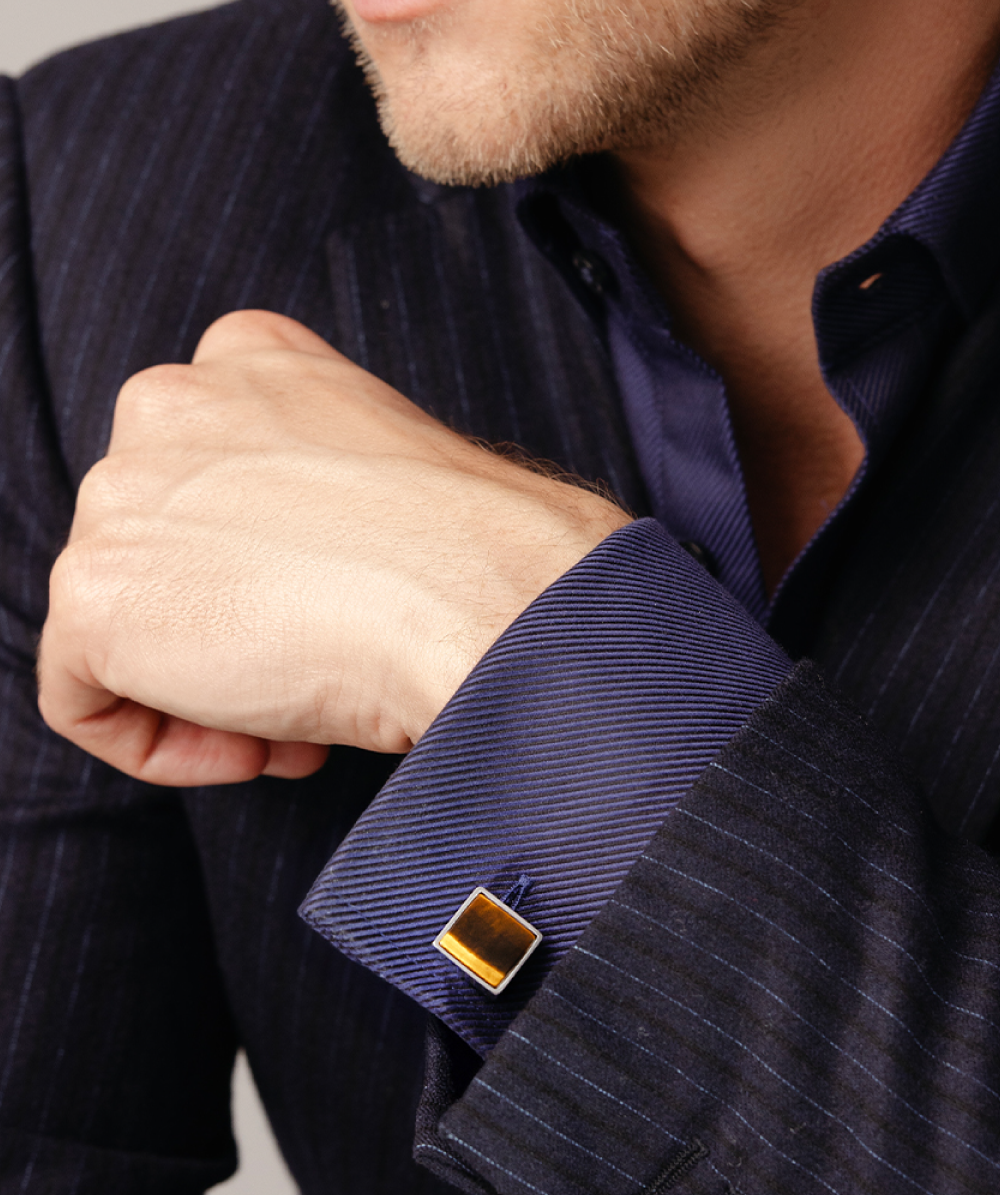 Cufflinks square 1.6 cm with tiger eye stone, Lilou