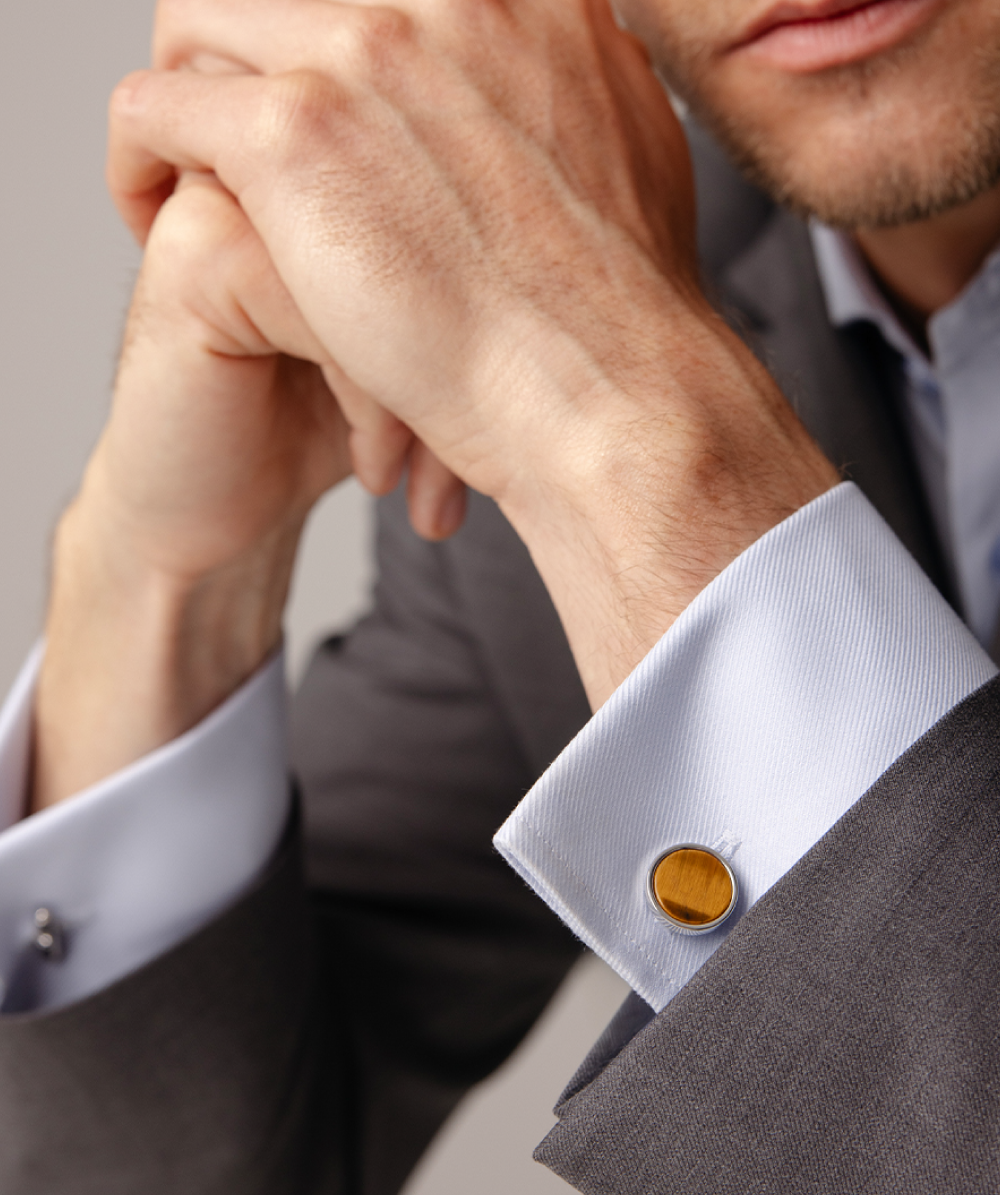 Cufflinks round 1.6 cm with tiger eye stone, Lilou