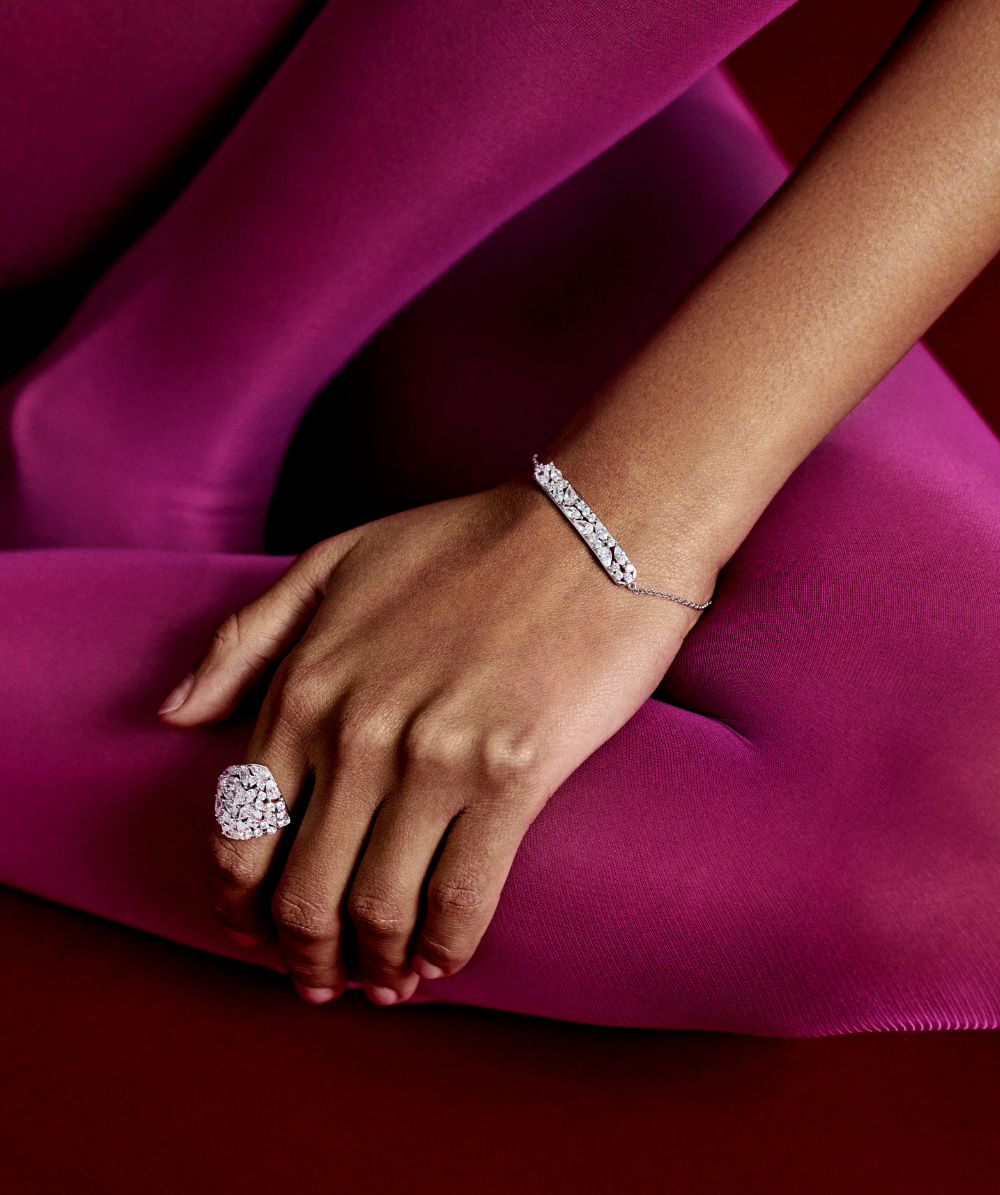 Ženski srebrni narukvic GEMMA, nježni, bijeli cirkon, ROSATO