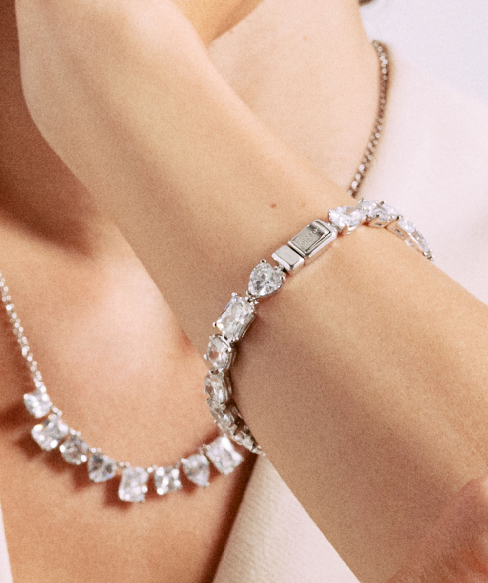 Ženski srebrni narukvic GEMMA, bijeli cirkon, ROSATO