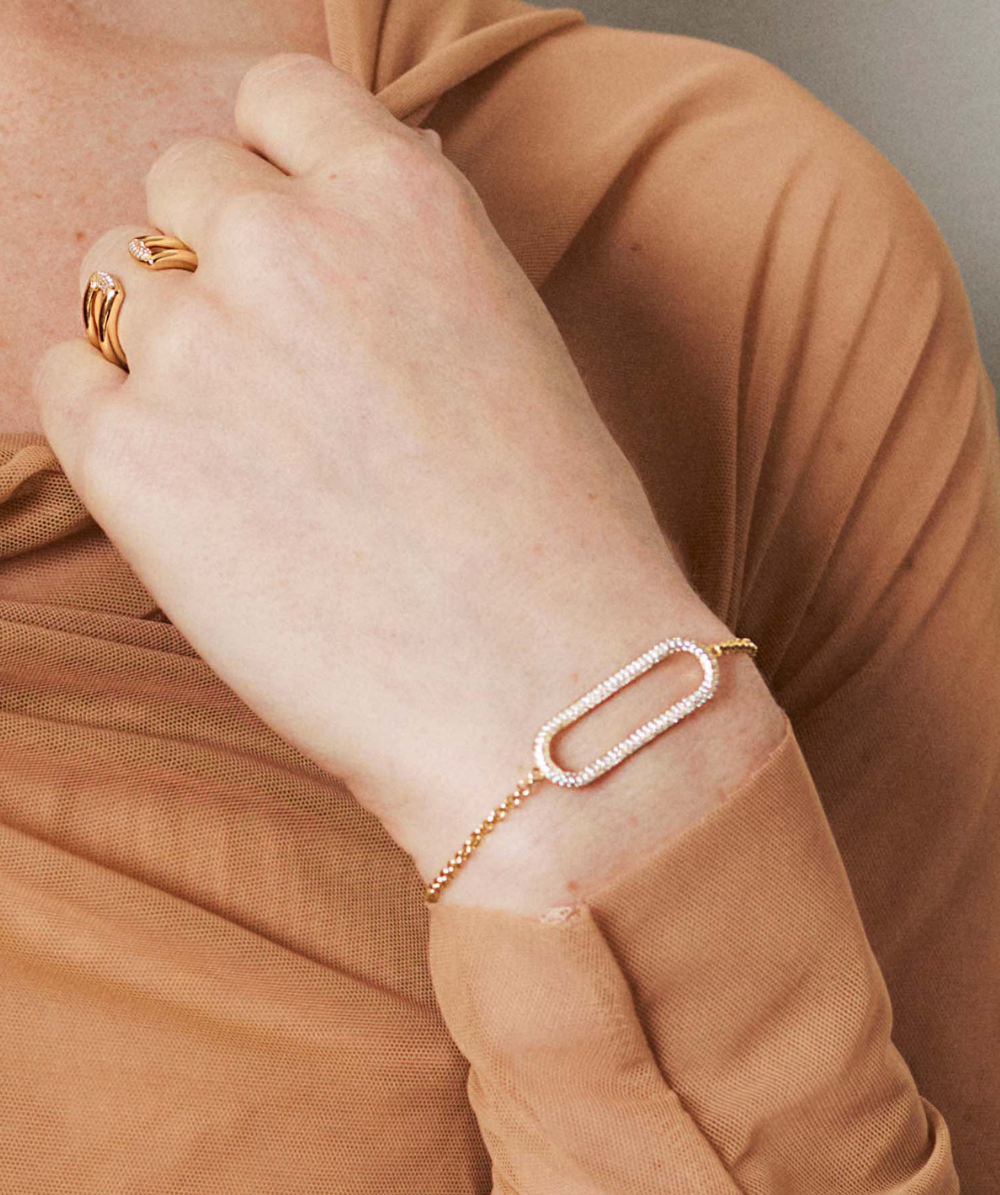 Ženska srebrna narukvica BIANCA, presvučena tankim slojem zlata, bijeli cirkon, ROSATO