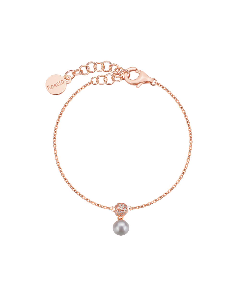 Women's Adjustable Silver Bracelet AZZURRA with Natural Pearl Pendant, ROSATO