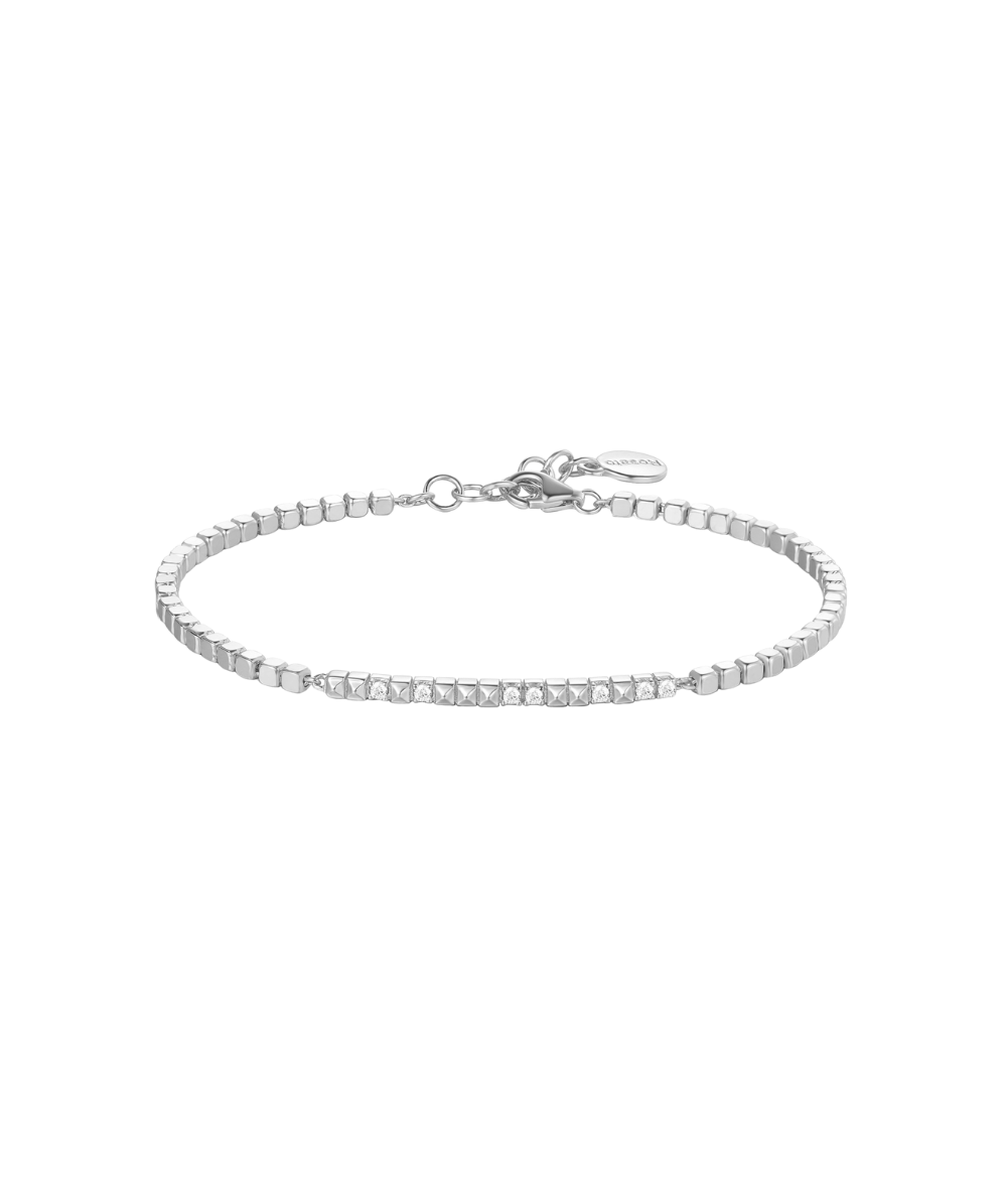 Ženski srebrni narukvic CUBICA, bijeli cirkon, 56cm, ROSATO