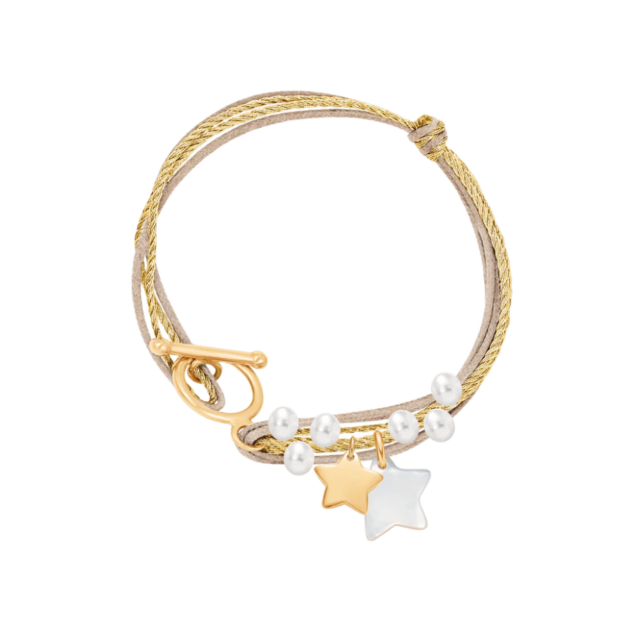 Women's bracelet adjustable with golden cord and pearl beads, engravable, Lilou