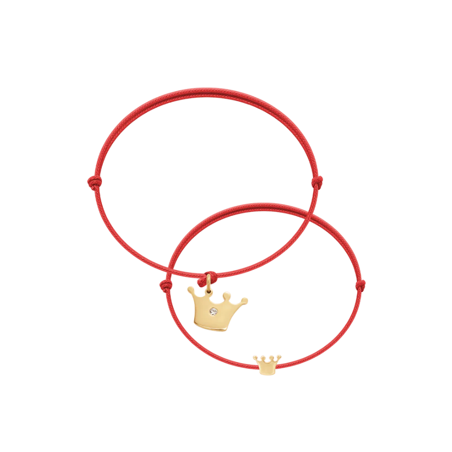 Women's bracelet set mother and daughter, crowns on cord, adjustable, Lilou