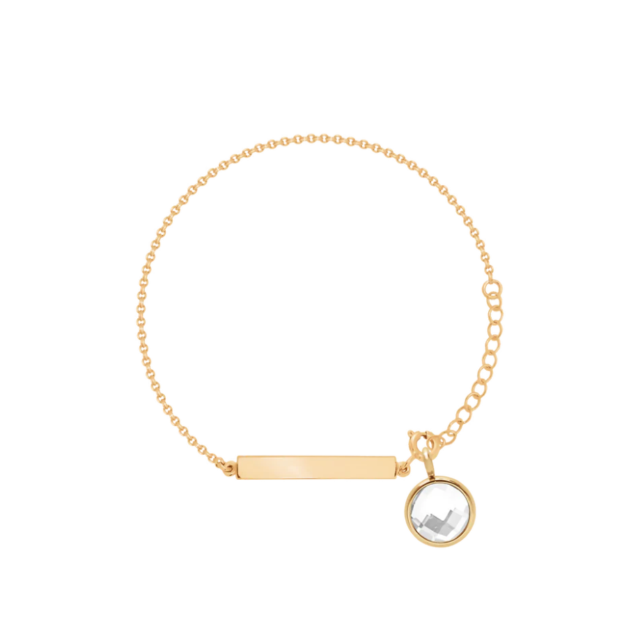 Women's bracelet with plate and white quartz gold-plated, adjustable 16 cm + 3 cm extension, engravable, Lilou