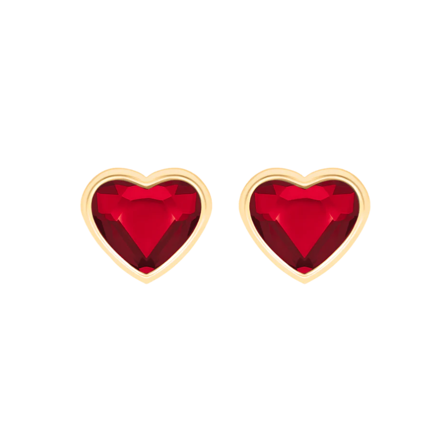 Ženske naušnice Les Tresors u obliku srca s crvenim kristalima, pozlačene, Lilou