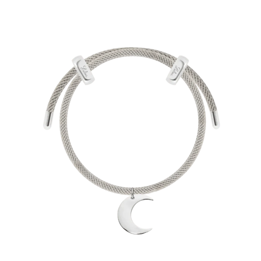 Women's bracelet sterling silver Liana grey cord with Lune pendant, adjustable, Lilou
