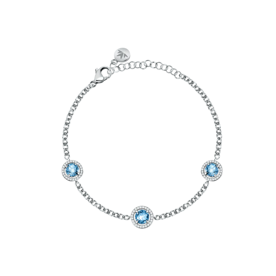 Ženski srebrni narukvica Tesori sa tri kamena, podesiva, 16 cm + 3 cm produžetak.