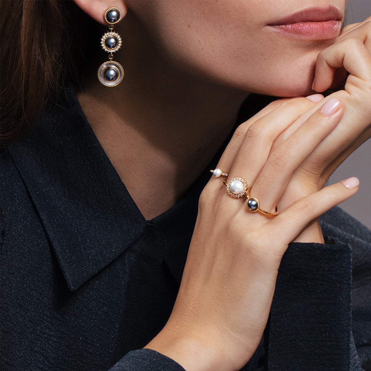 Ženski prsten Cosmos s sivim biserom, Lilou