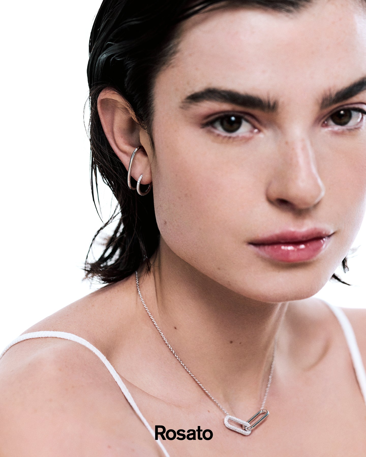 Ženski srebrni ogrtač BIANCA, kratki, bijeli cirkon, 44cm, ROSATO