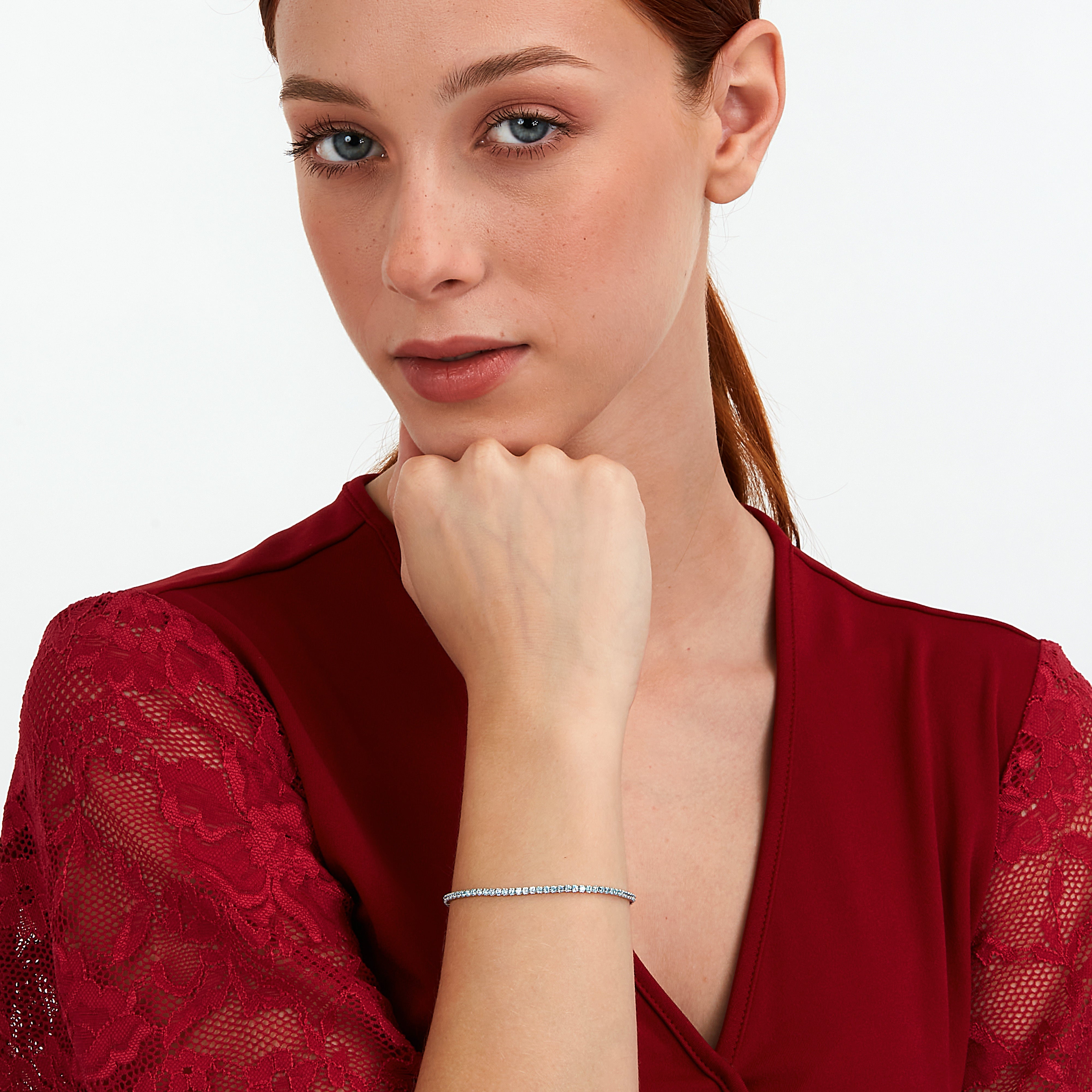 Women's adjustable tennis bracelet with blue zircons, silver, La Petite Story