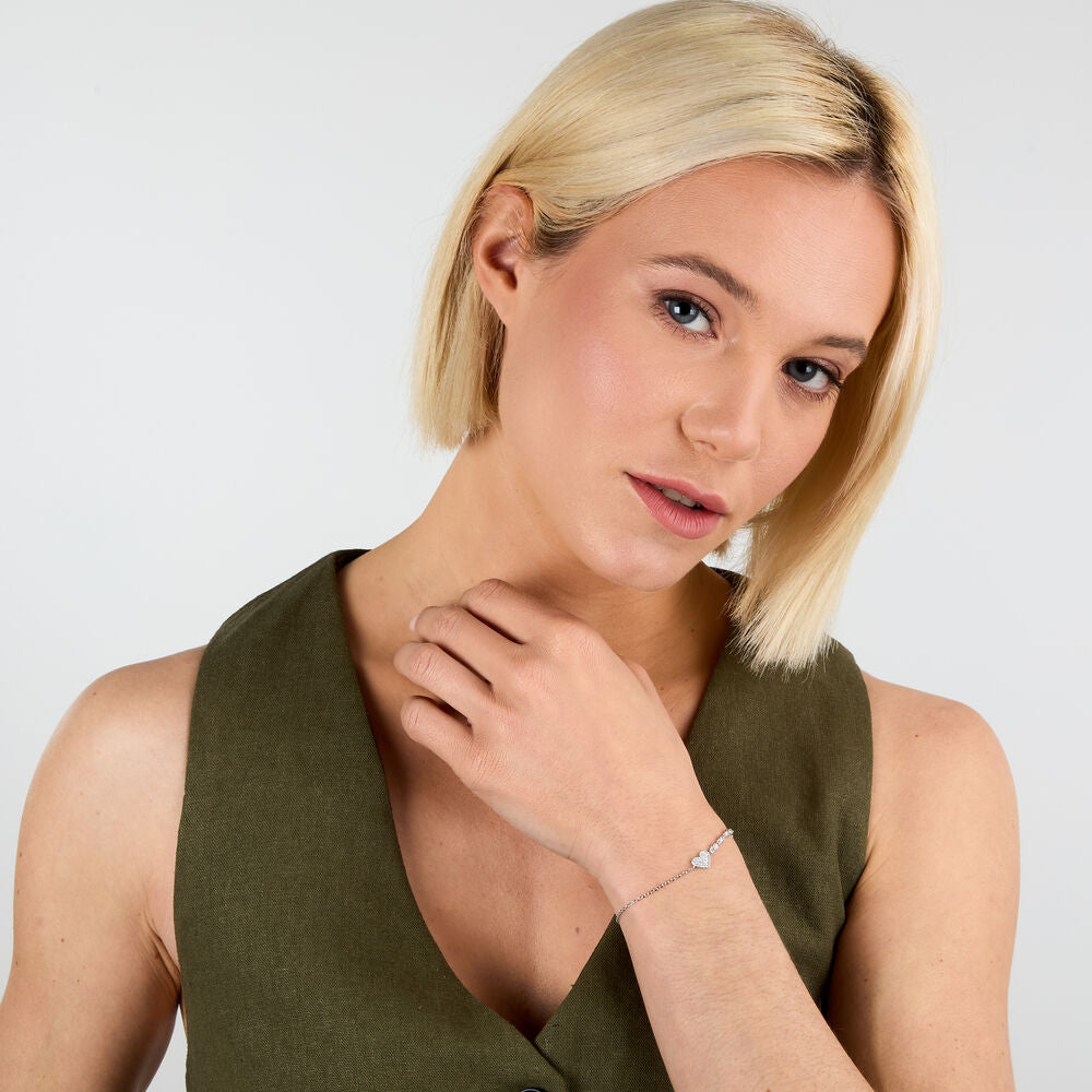 Srebrna narukvica za žene sa bijelim cirkonima, rodijumirana, La Petite Story