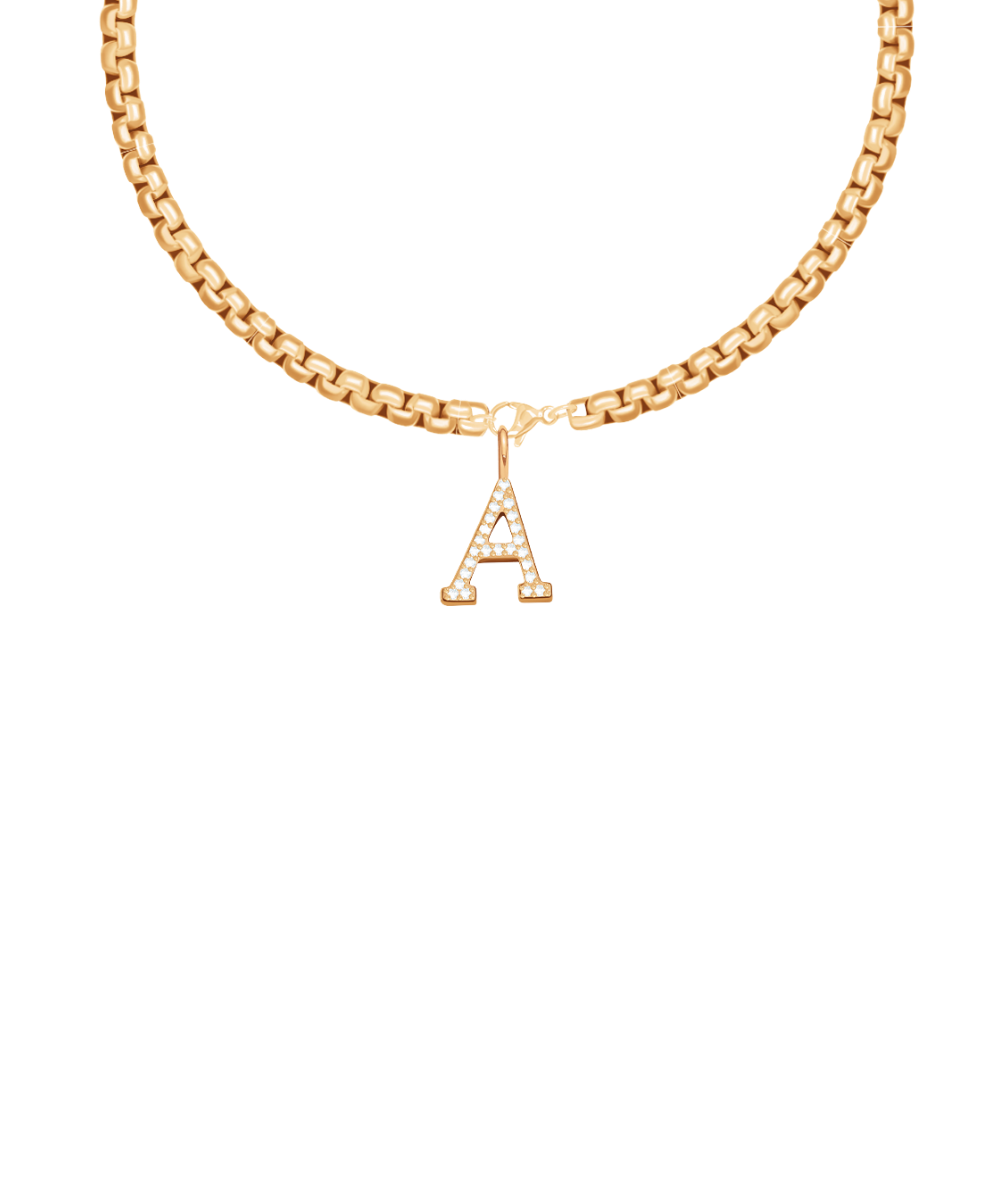 Women's Cube chain necklace with letter A with zircons gold plated, Lilou