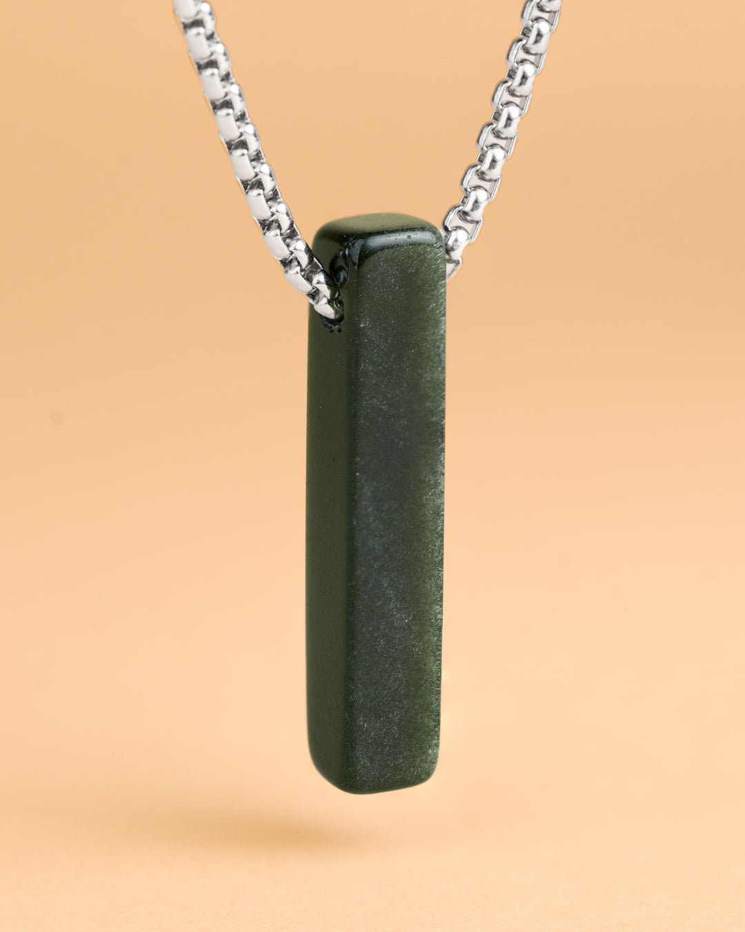 Men's stainless steel necklace with a Green Obsidian stone, Gemini