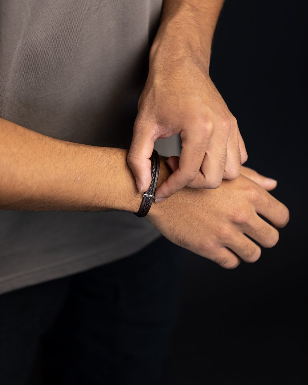 Triple brown Italian nappa leather bracelet with silverplated finish, Gemini