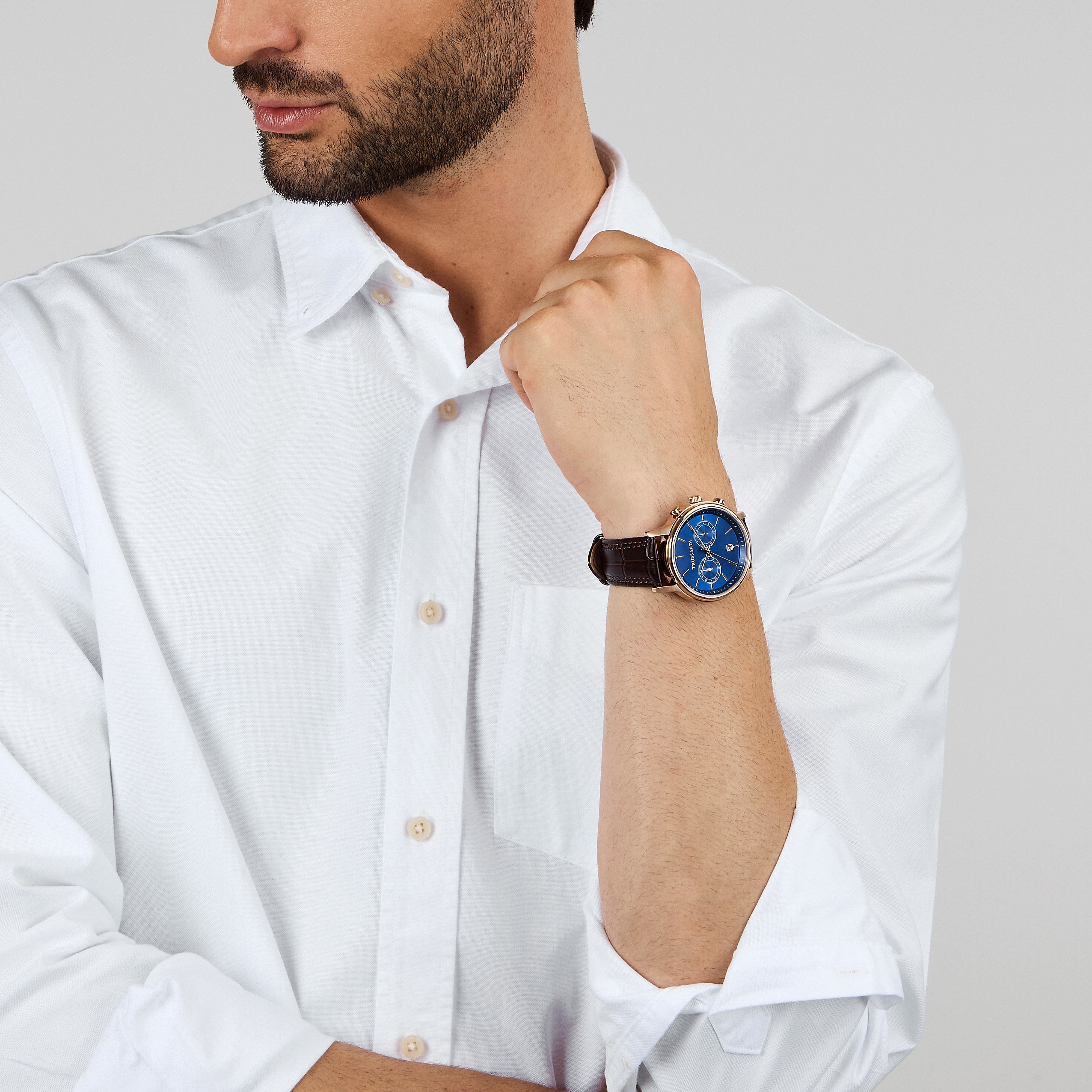 Muški sat 42mm s smeđim kožnim remenom, T-Inedito, Trussardi