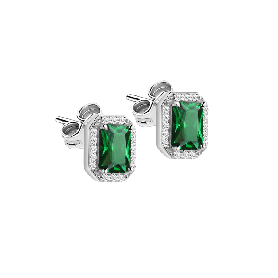 Women's earrings sterling silver Tesori Emerald rectangular
