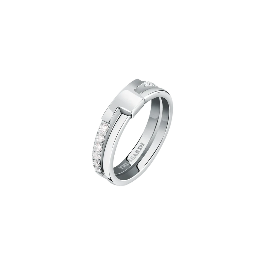 Ženski prsten T-LOGO sa bijelim kristalima, TRUSSARDI