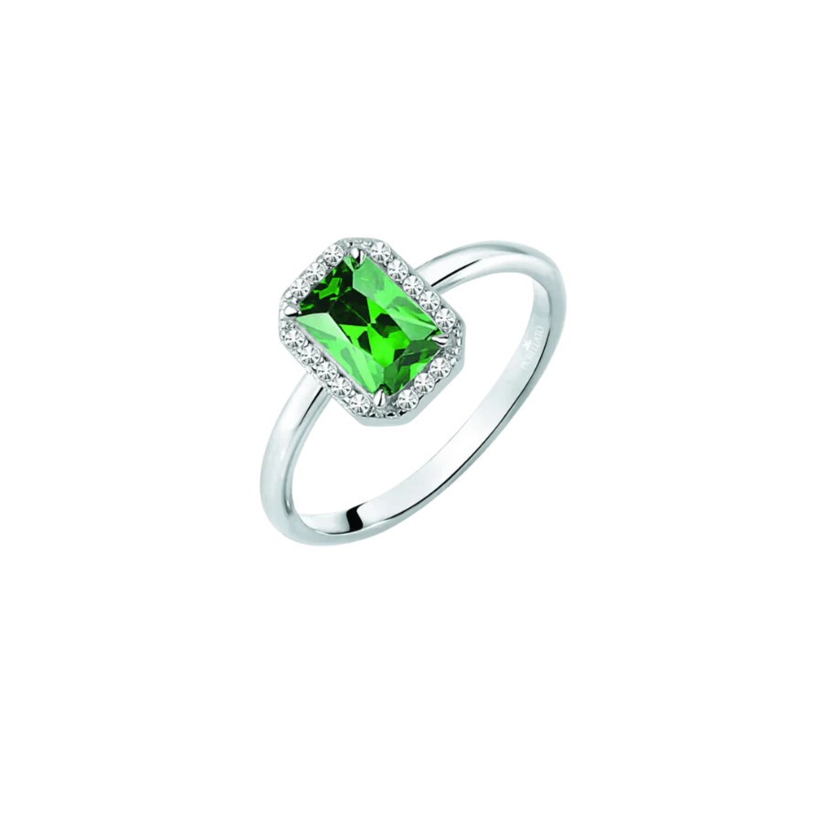 Ženski prsten od srebra Tesori, pravokutni smaragd, MORELLATO