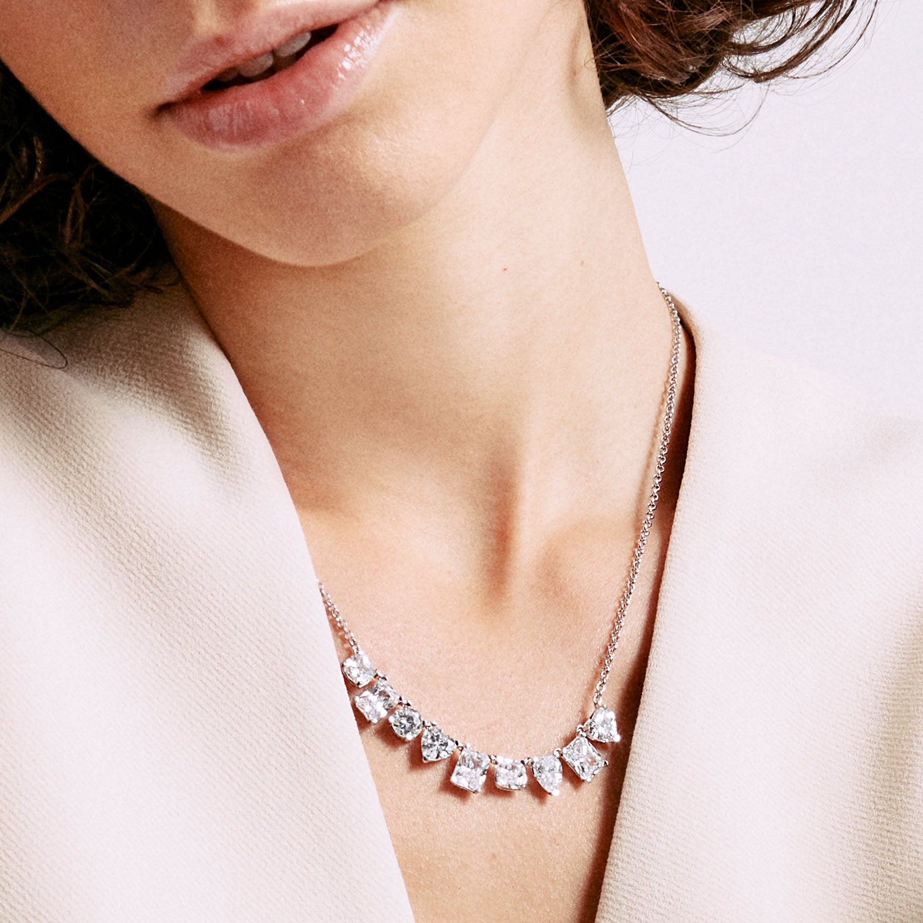 Ženski srebrni ogrtač GEMMA, kratki, bijeli cirkonij, 44 cm, ROSATO