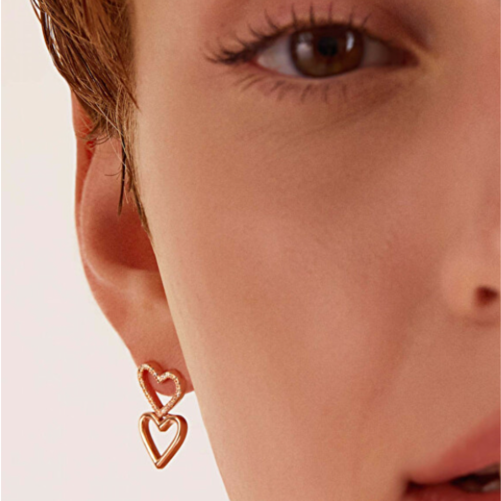 Ženske srebrne naušnice u obliku srca GOT ME, ROSATO