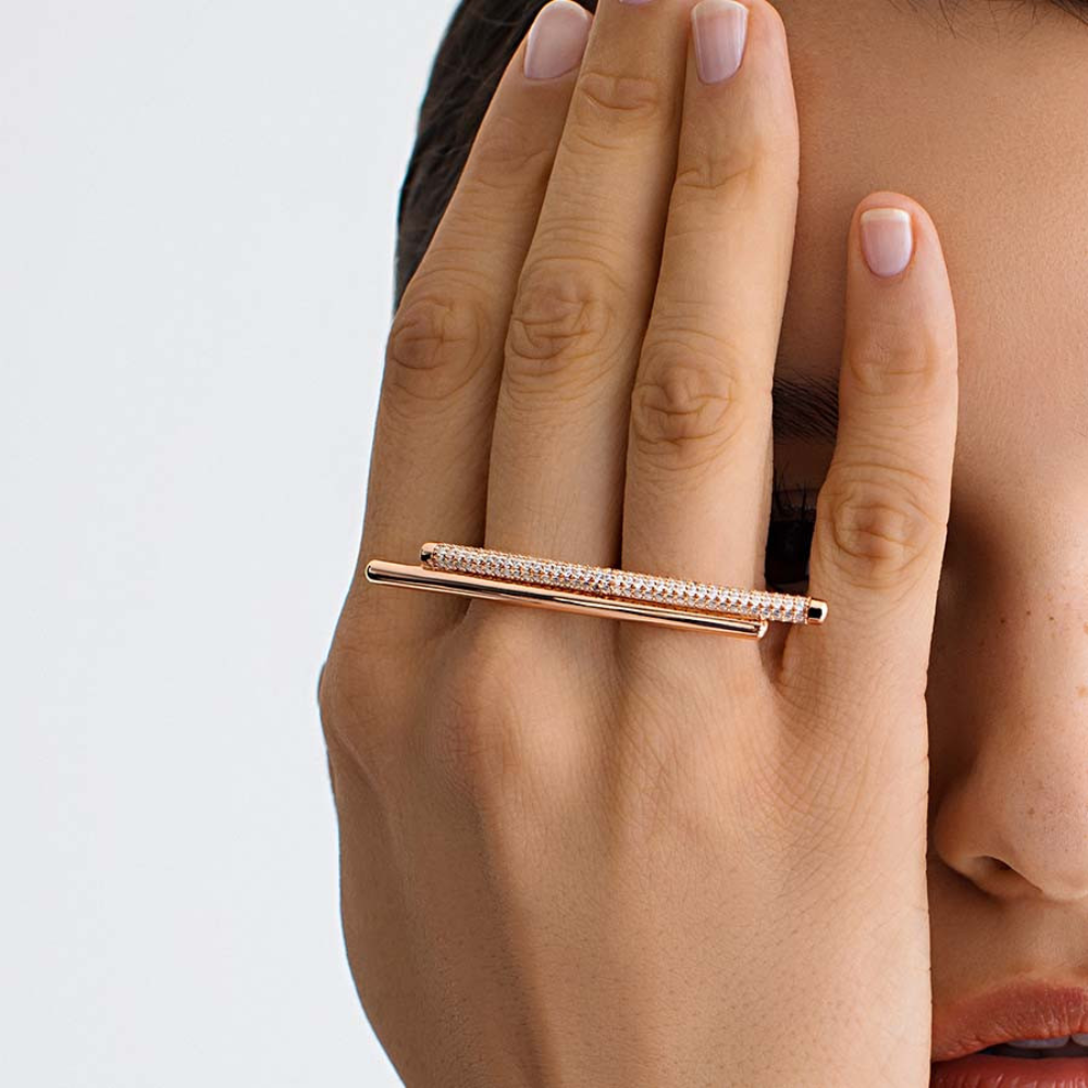 Ženski prsten od srebra s dvostrukim prstenom BIANCA, ROSATO