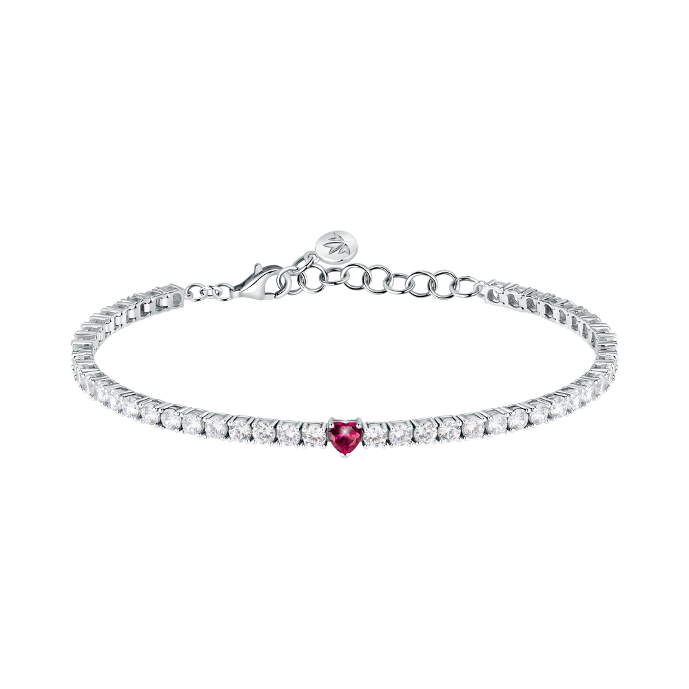 Ženska narukvica od srebra Tesori, s crvenim srcem, podesiva 16 + 3 cm, MORELLATO