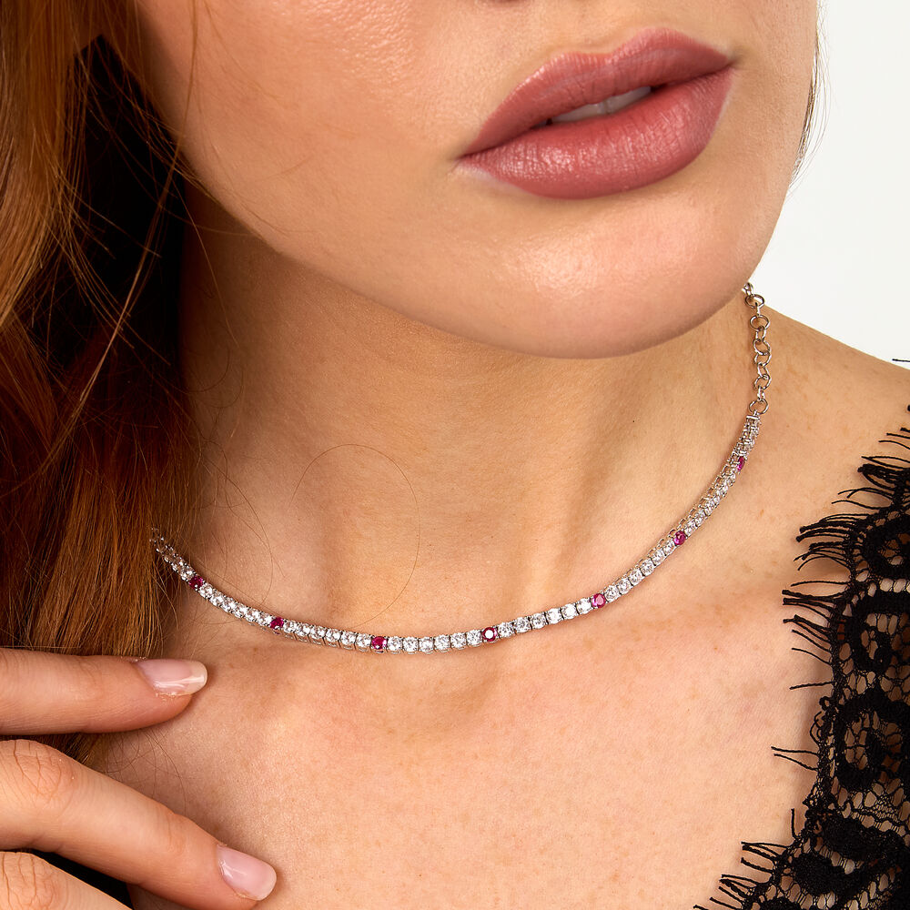 Ženski srebrni ogrtač Tesori tennis sa crvenim kamenjem, podesive dužine, MORELLATO