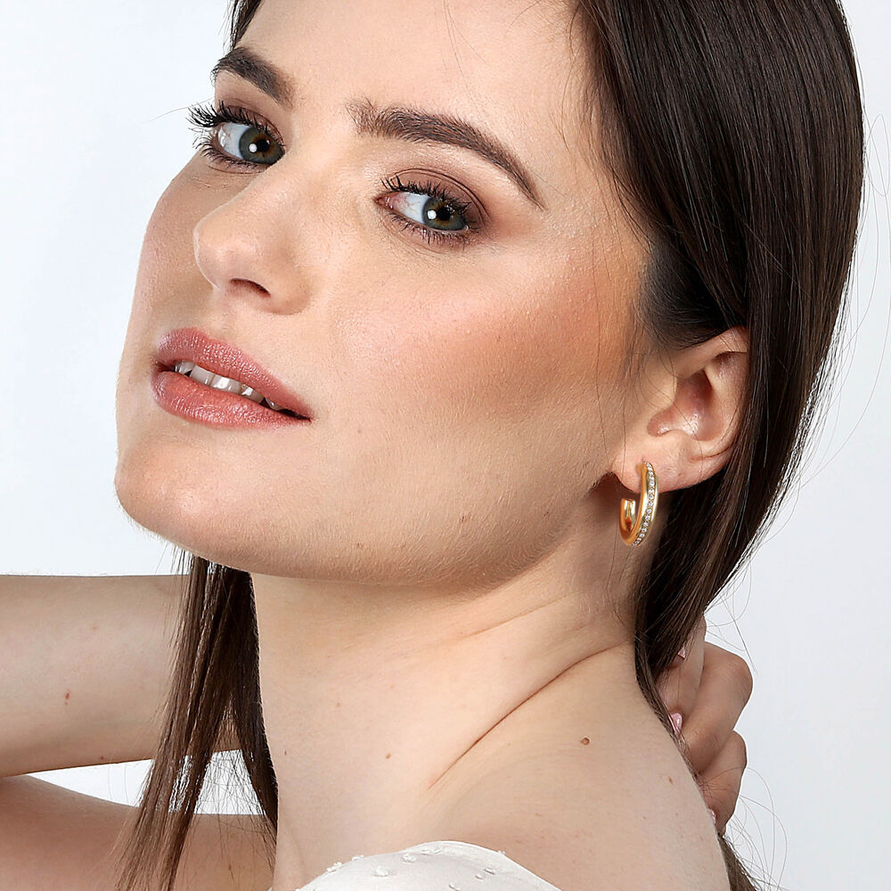 Ženske zlatne naušnice tipa "kréole" s jednim redom kristalnih kamenčića, MORELLATO