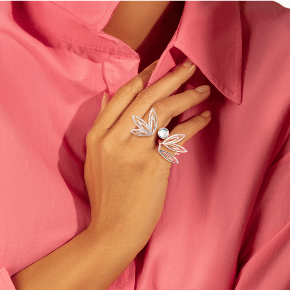 Ženski prsten Sunshine, za dva prsta, s plavim kvarcom, srebrne boje, Lilou