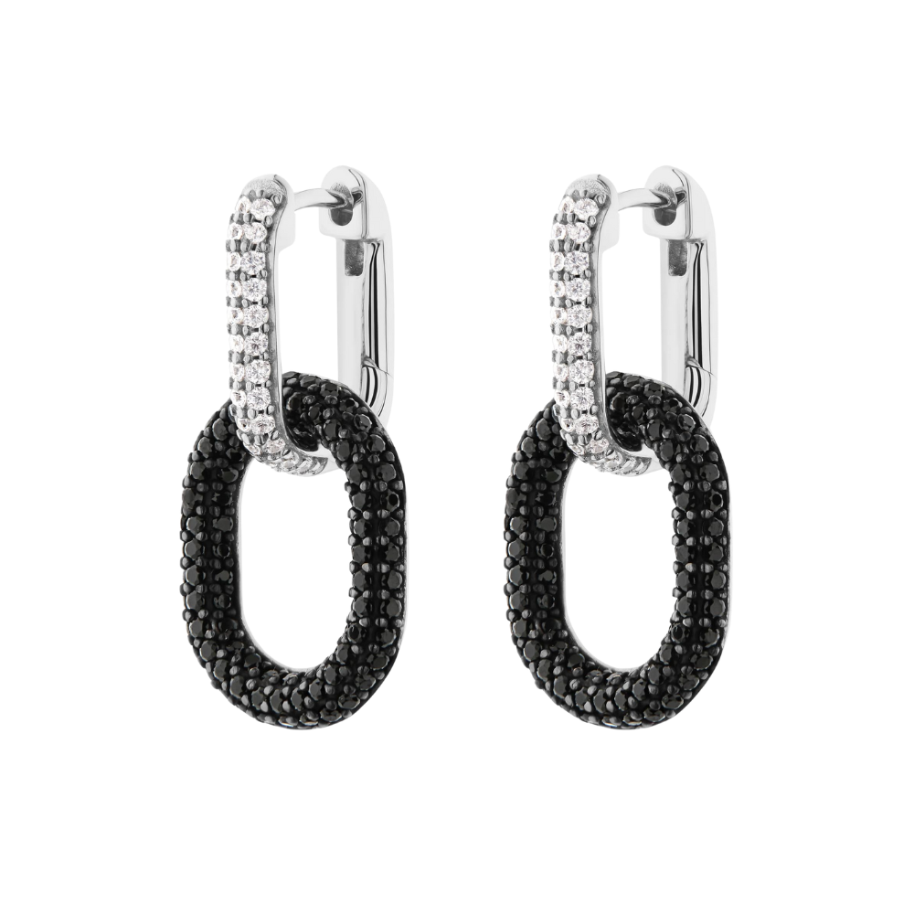 Ženske naušnice od srebra LIQUID sa crnim cirkonima, JETTE