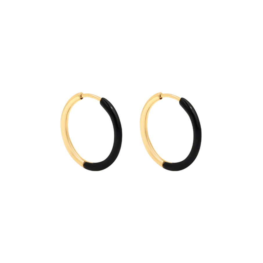 Ženske naušnice, okrugle, pozlačene, s crnom emajliranom oblogom, Lilou