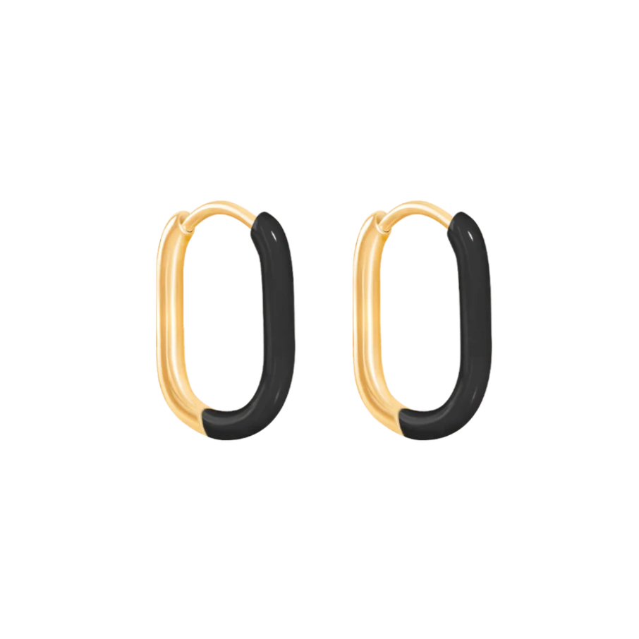 Ženske naušnice Cube, pozlačene s crnom emajliranom oblogom, Lilou