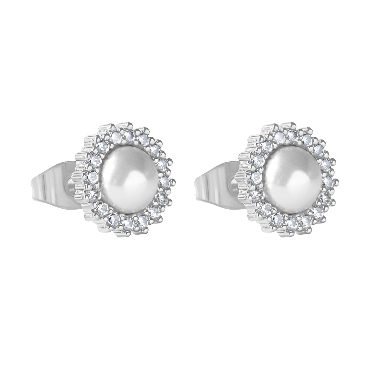 Cercei cu surub Cosmos cu perla alba - Cercei din argint - 225/12/KOL/NO2/PEB/BIA/SR - Lilou - Tessora