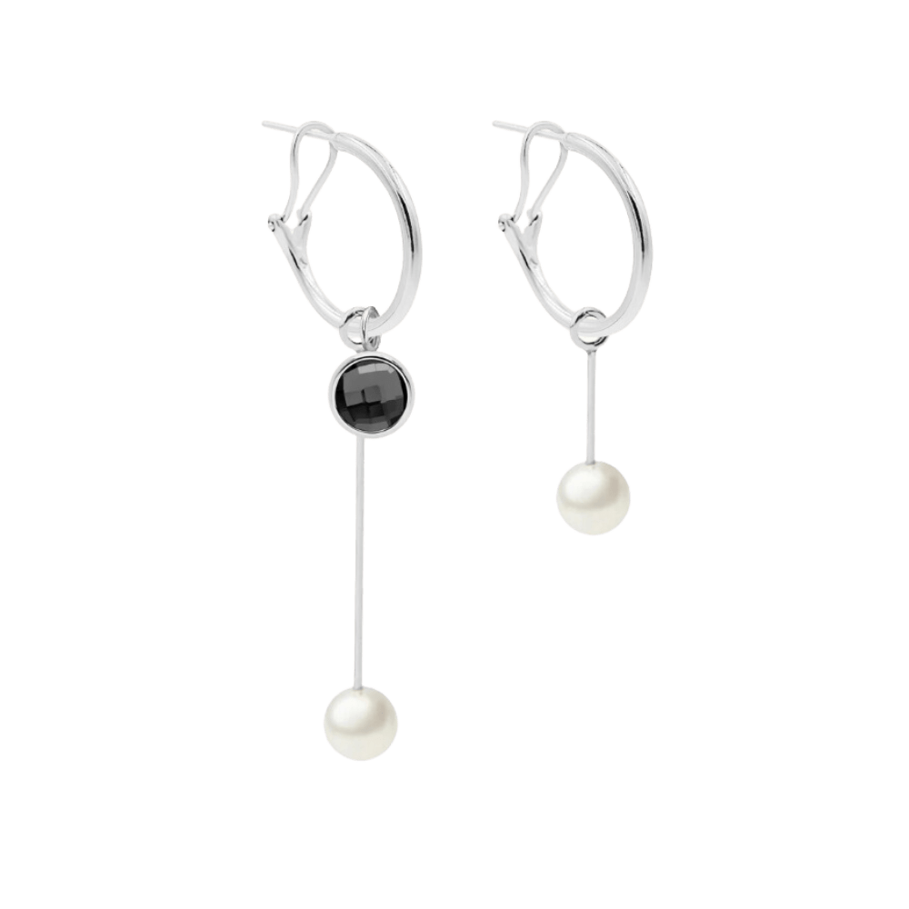 Cercei placati cu argint cu perle si cuart negru - Cercei lungi - A03/MARKET/ANS/214 - Lilou - Tessora