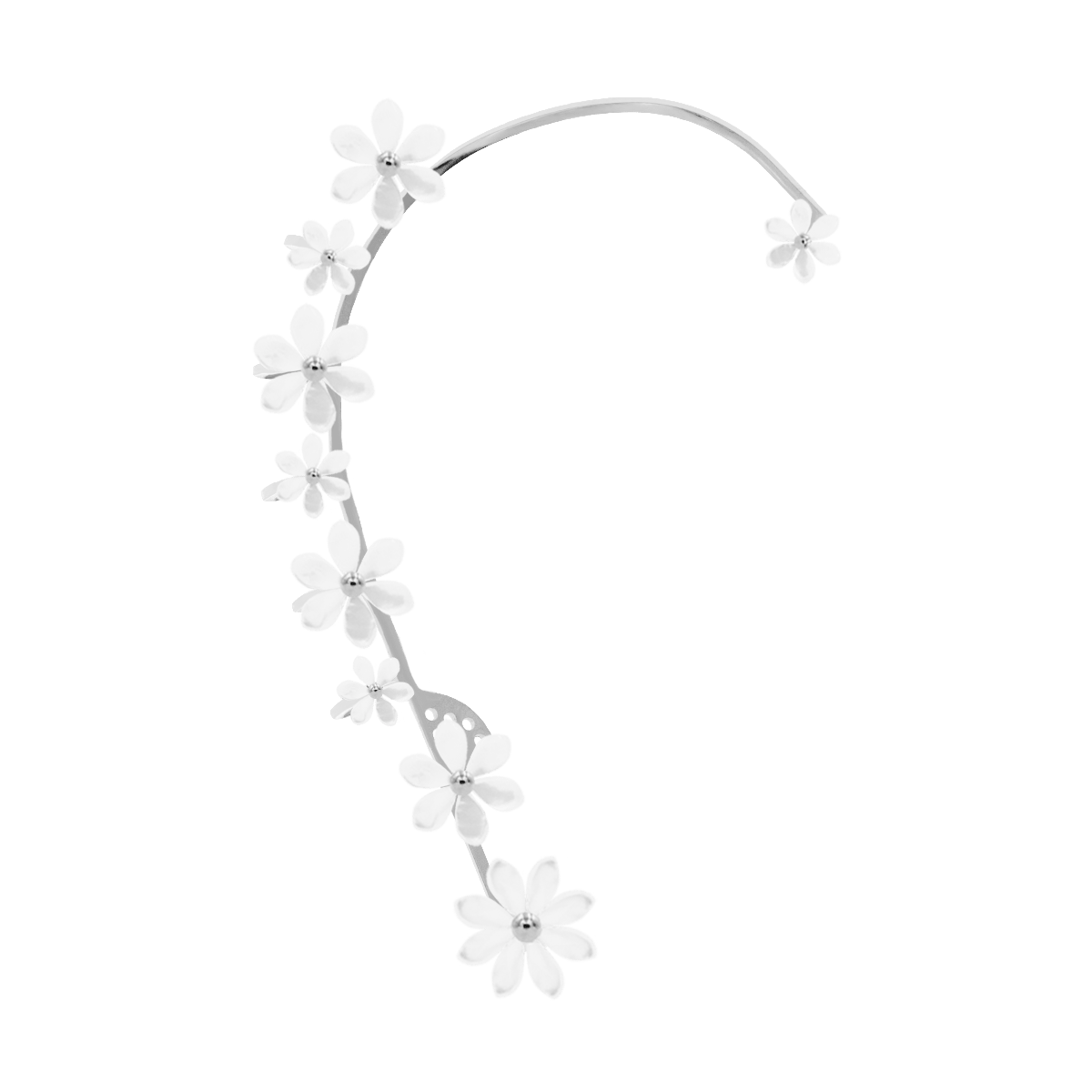 Cercei tip ear cuff Flowers de 10 cm cu sidef usor, dreapta, placati cu argint - Cercel individual - 125/100/KOL/JMP/PRA/SR - Lilou - Tessora