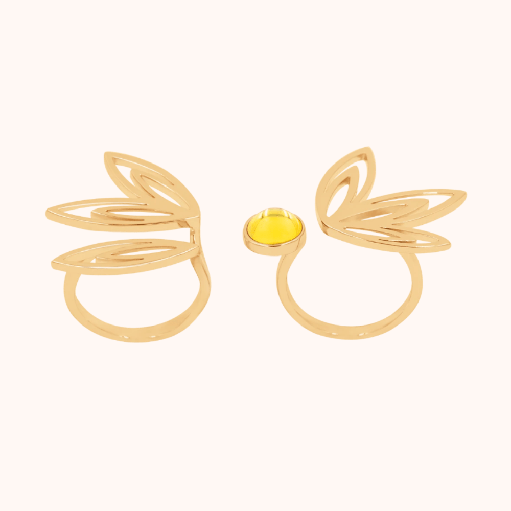 Inel Sunshine statement pentru doua degete cu citrin placat cu aur - Inele - 126/15/PIE/CYT/PO - Lilou - Tessora