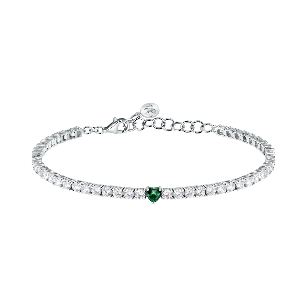 Ženski srebrni narukvica Tesori Tennis Emerald, podesiva, 16 cm + 3 cm