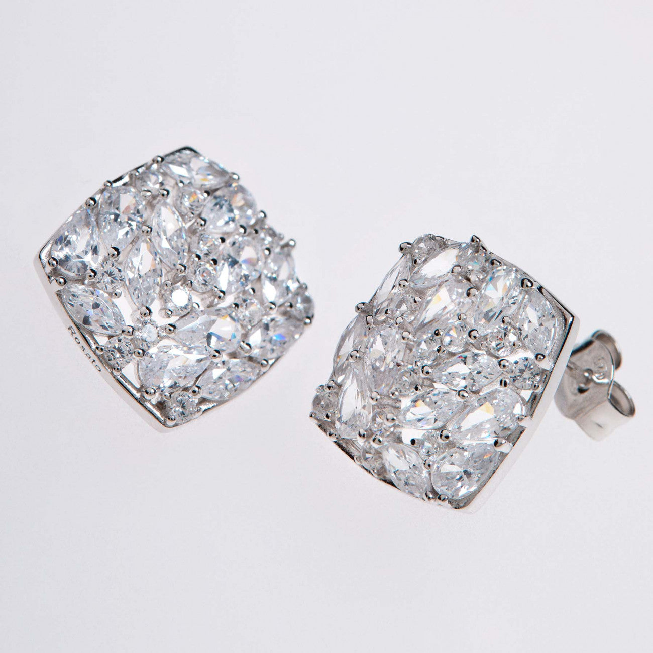 Ženske srebrne naušnice GEMMA, cirkonij, bijela, ROSATO