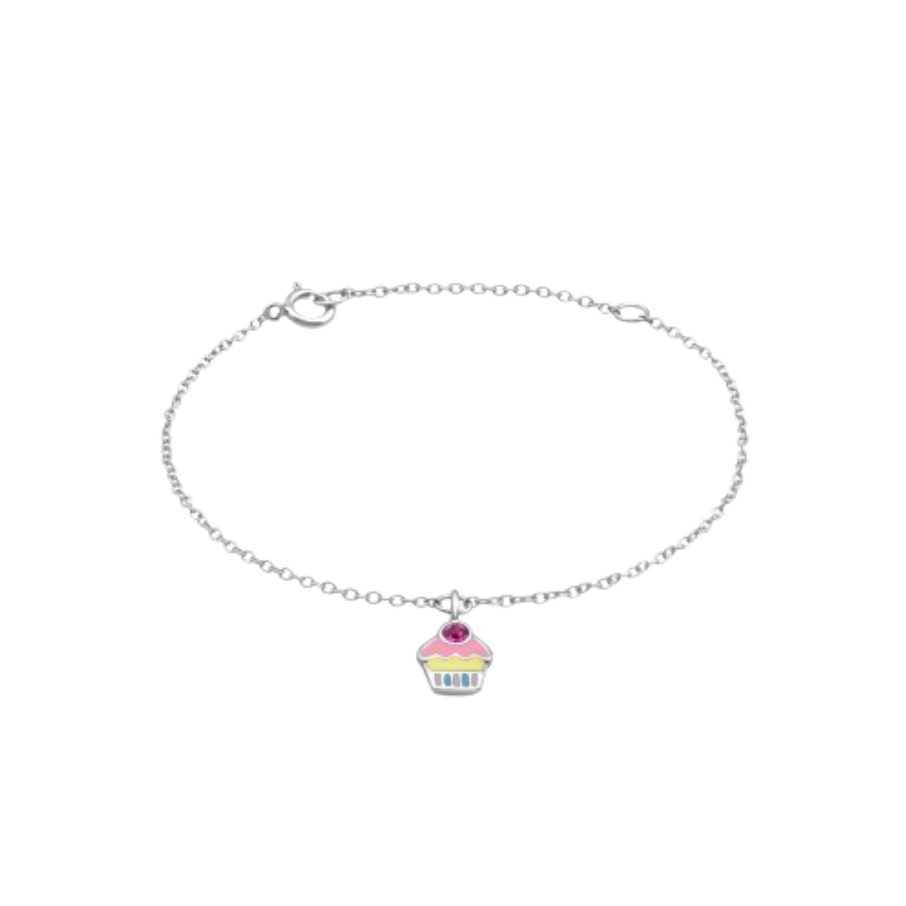 Women's adjustable sterling silver bracelet with a Cupcake pendant, Tessora.