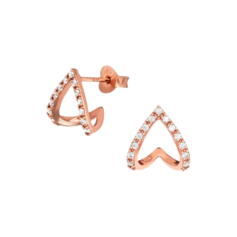 Ženske naušnice u obliku srca od 925 srebra, pozlačene ružičastim zlatom, TESSORA