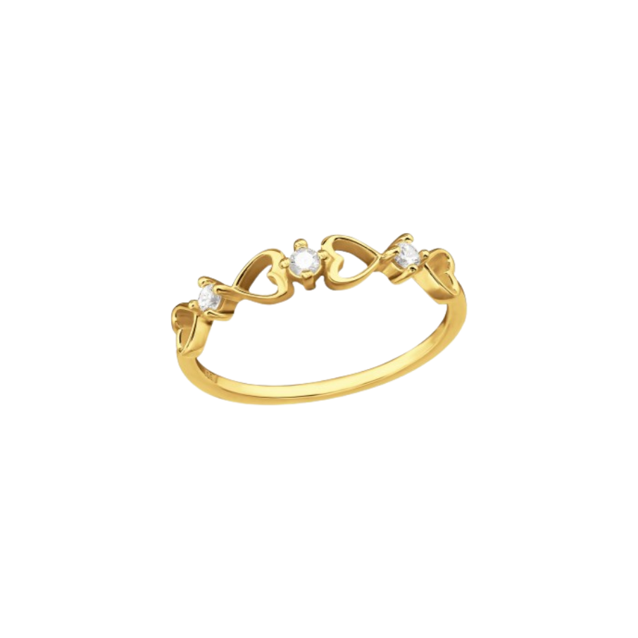 Ženski srebrni prsten pozlaćen, ukrašen povezanim srcima, TESSORA