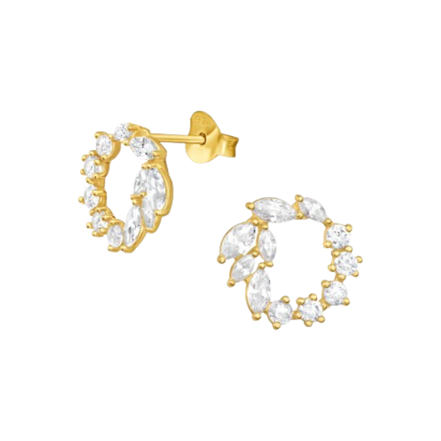 Ženske srebrne naušnice pozlaćene, s vijencem, TESSORA