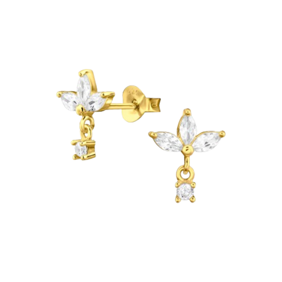 Ženske srebrne naušnice pozlaćene s kristalnom tiarom, TESSORA