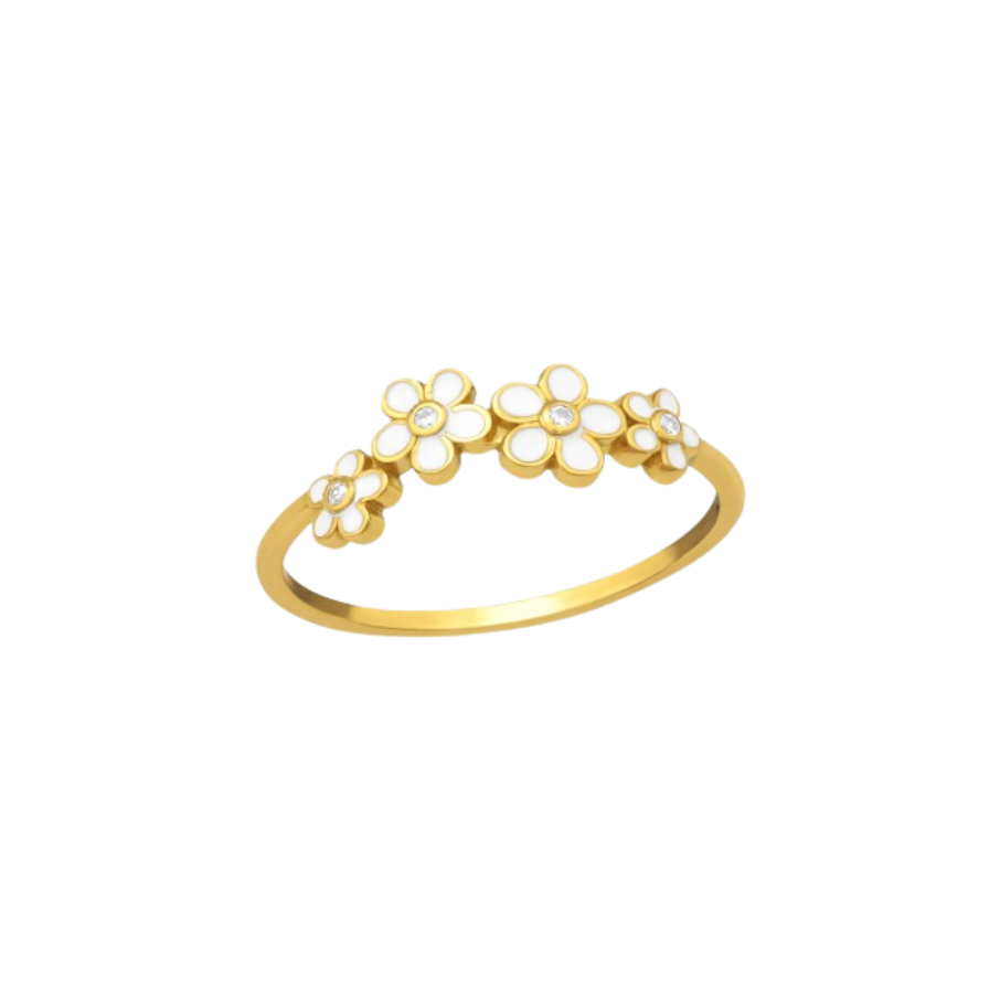 Golden women's silver ring, gold plated with daisies, Tessora