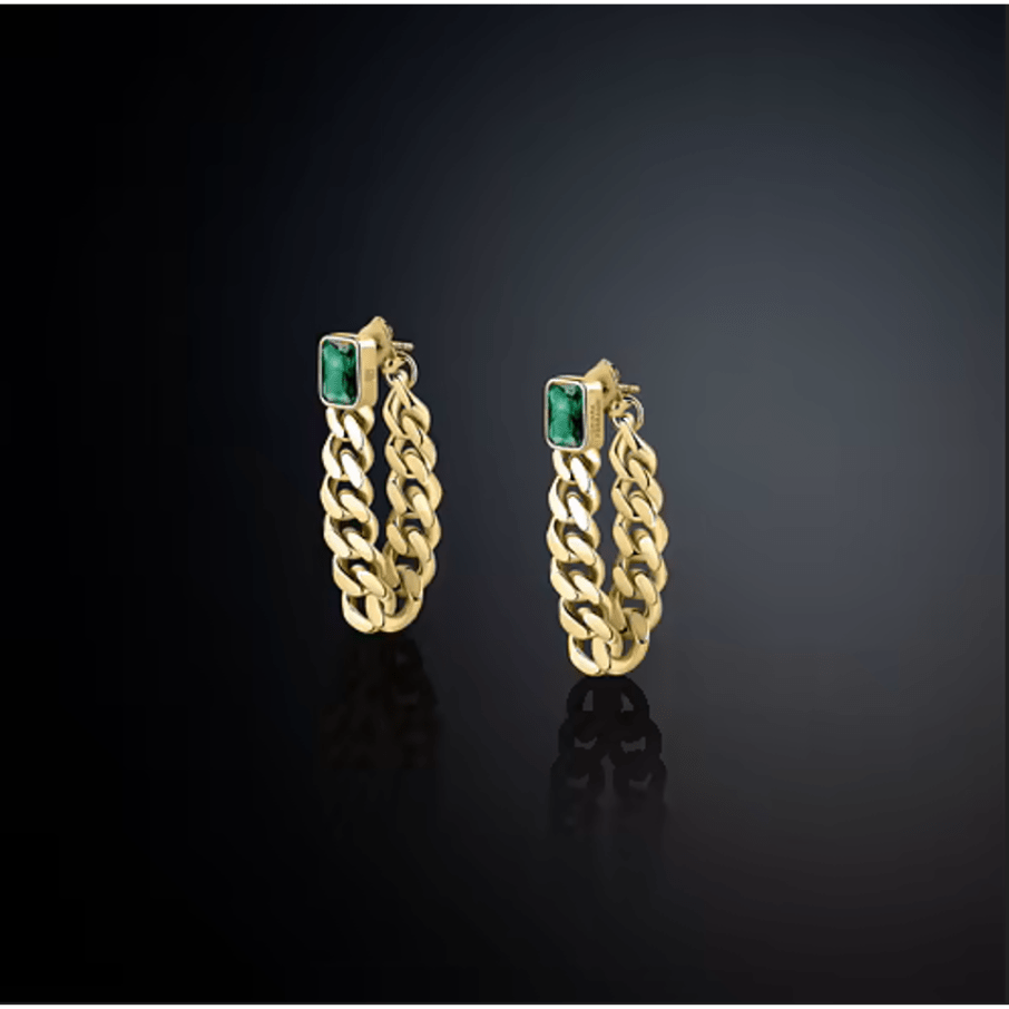 Women's BOSSY CHAIN earrings with green zircon, Chiara Ferragni - Earrings - j19auw32 - Chiara Ferragni - Tessora